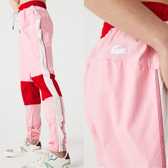 LACOSTE Pink Two Tone Color Block Track Nylon Joggers Pants
